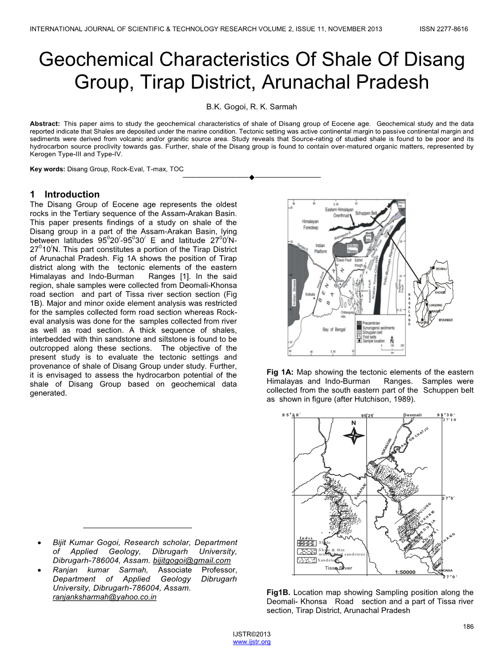 Geochemical Characteristics of Shale of Disang Group, Tirap District, Arunachal Pradesh