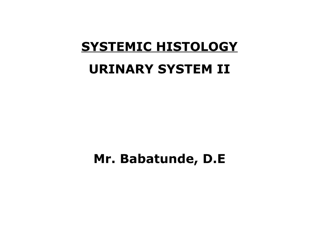 SYSTEMIC HISTOLOGY URINARY SYSTEM II Mr. Babatunde