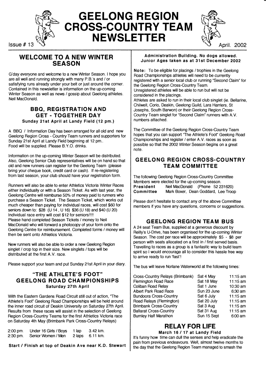 GEELONG REGION CROSS.COUNTRY TEAM NEWSLETTER Lssue # 13 April