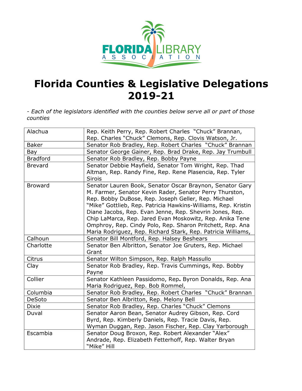 Florida Counties & Legislative Delegations 2019-21