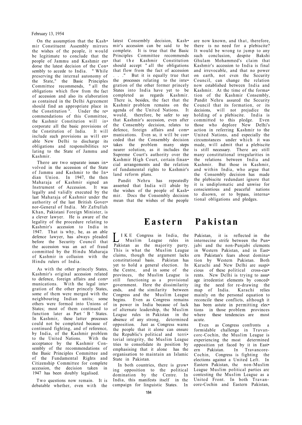 Eastern Pakistan Kashmir's Accession to India in 1947