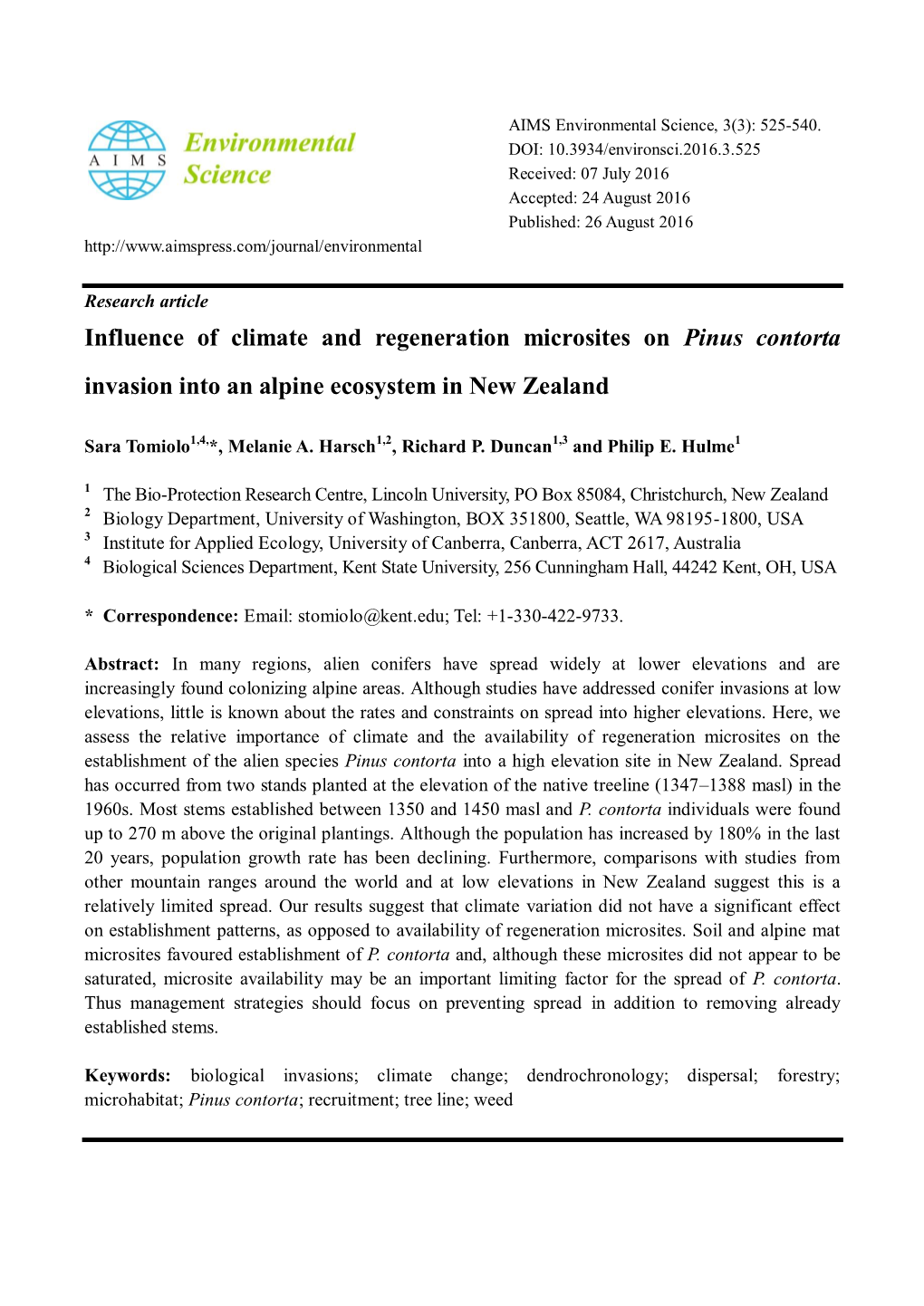 Influence of Climate and Regeneration Microsites on Pinus Contorta Invasion Into an Alpine Ecosystem in New Zealand