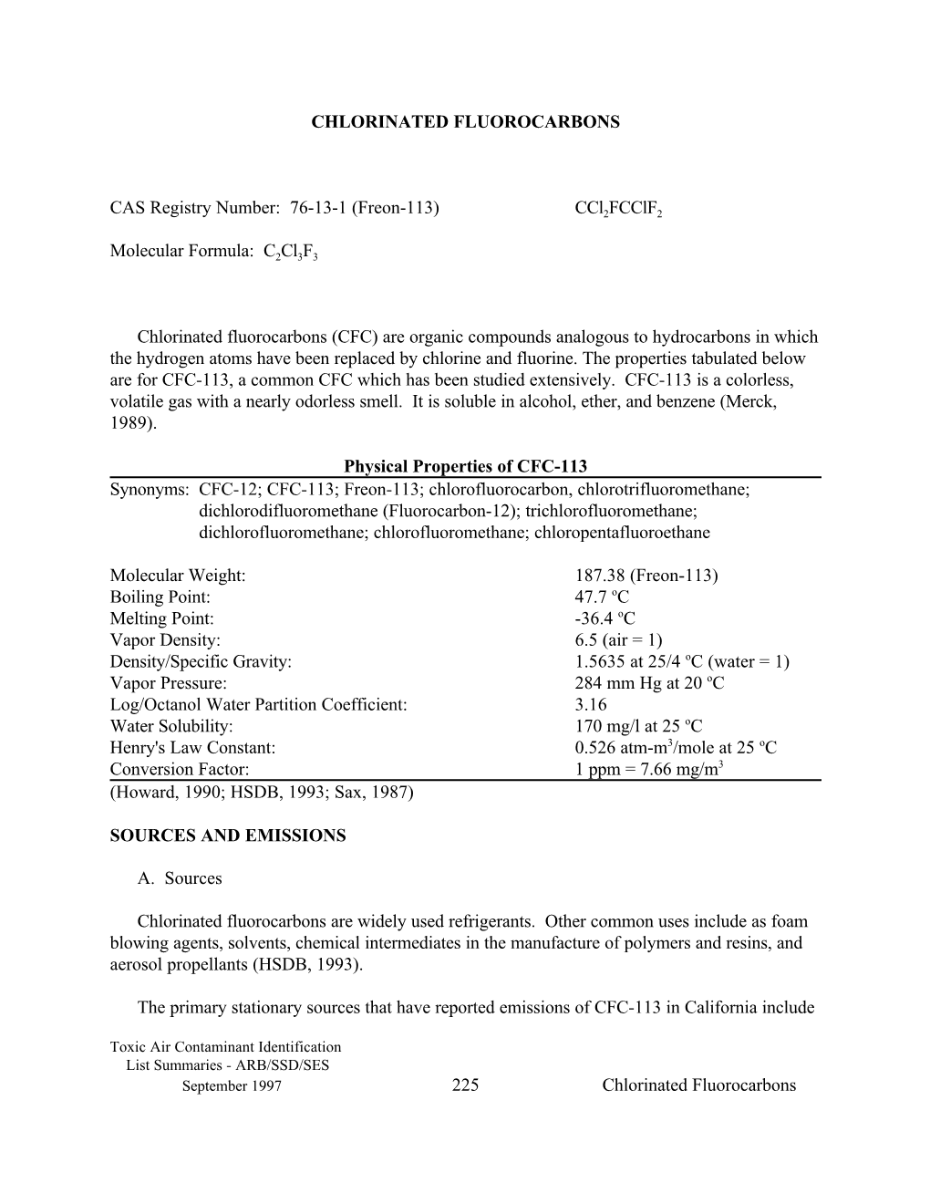 Background Material: 1997-11-12 Chlorinated Fluorocarbons As