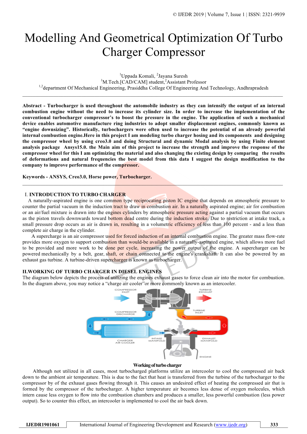 Modelling and Geometrical Optimization of Turbo Charger Compressor