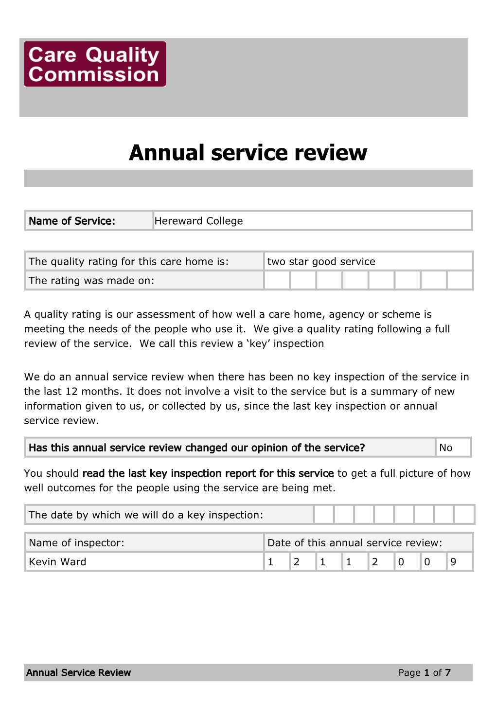 Annual Service Review
