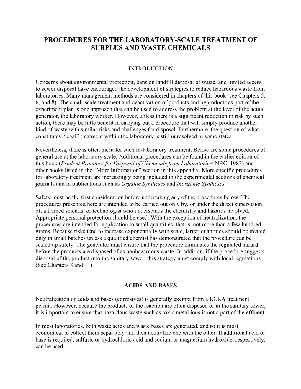 Procedures for the Laboratory-Scale Treatment of Surplus and Waste Chemicals