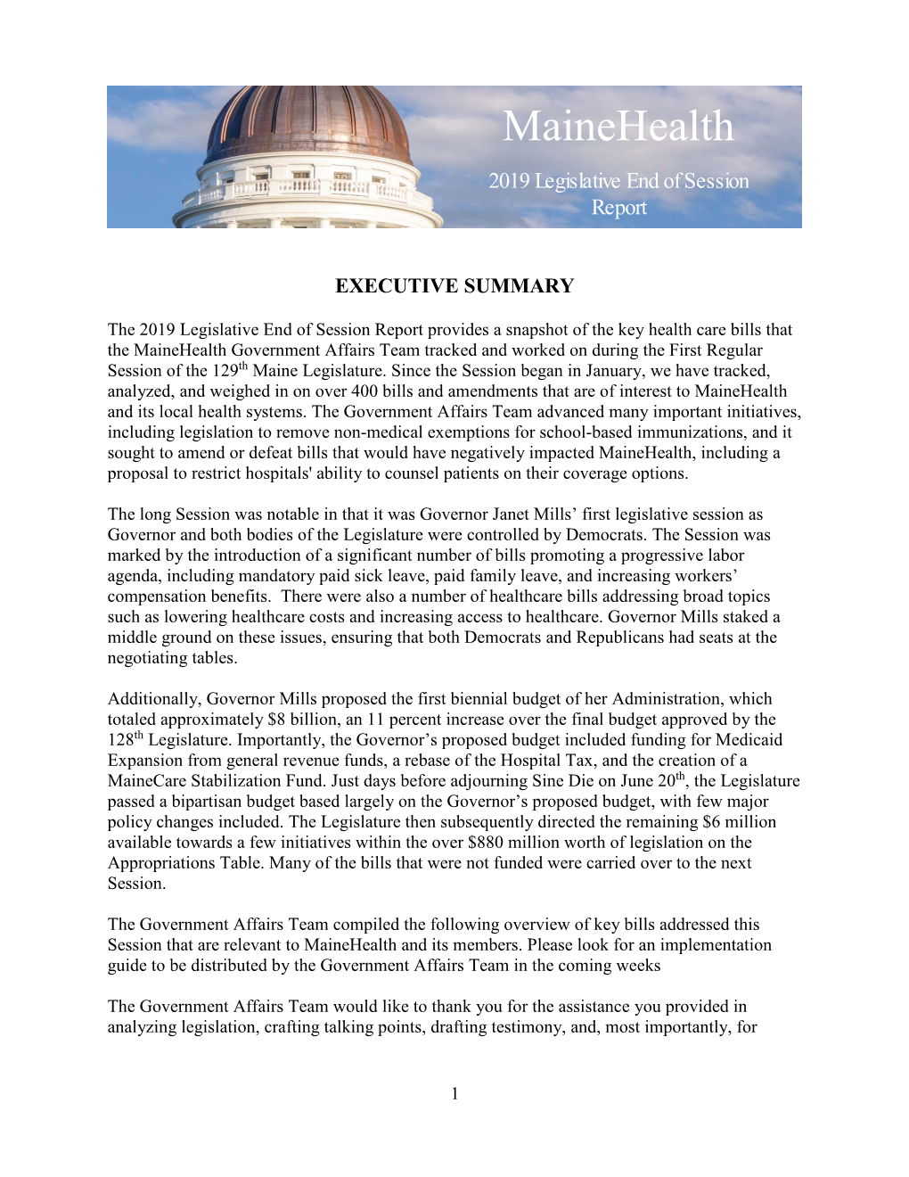 2019 Legislative End of Session Report