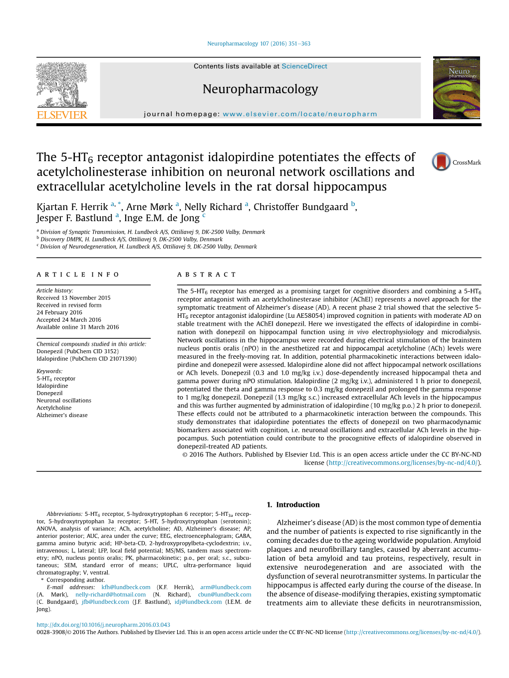 The 5-HT6 Receptor Antagonist Idalopirdine Potentiates The