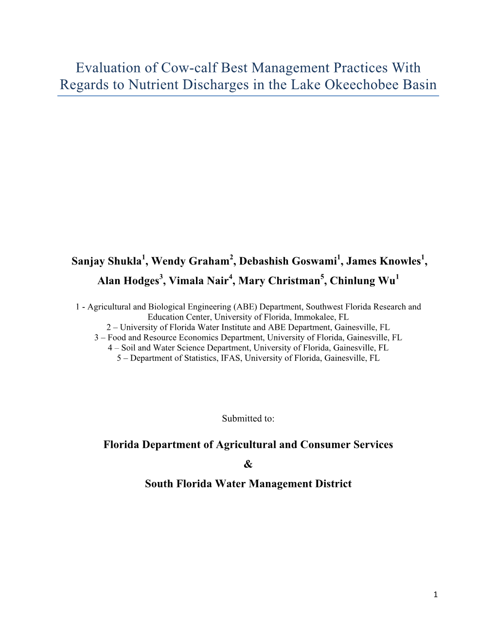 Evaluation of Cow-Calf Best Management Practices with Regards to Nutrient Discharges in the Lake Okeechobee Basin