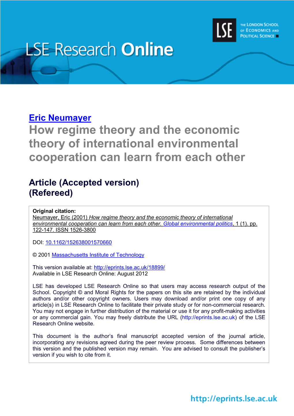 How Regime Theory and the Economic Theory of International Environmental Cooperation Can Learn from Each Other