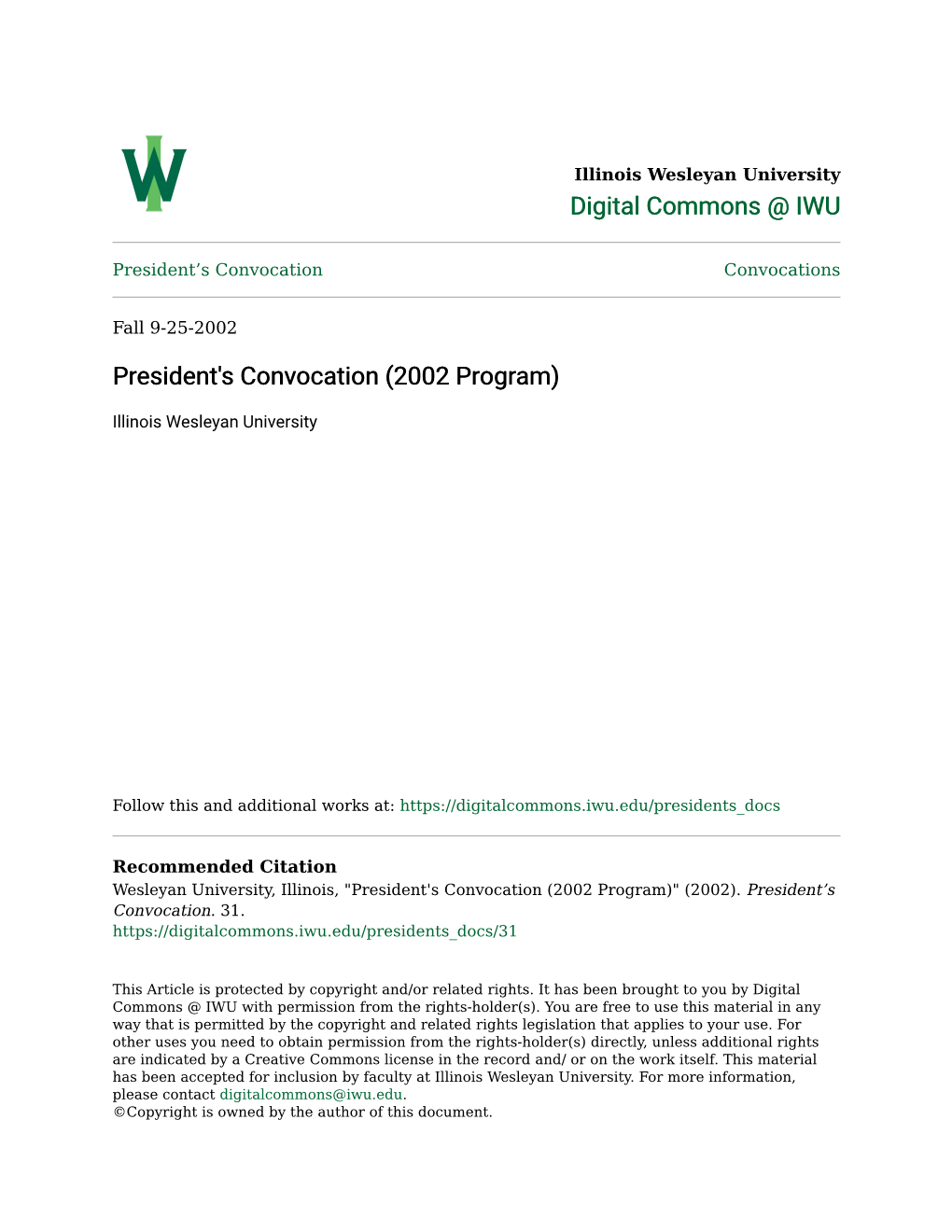 President's Convocation (2002 Program)