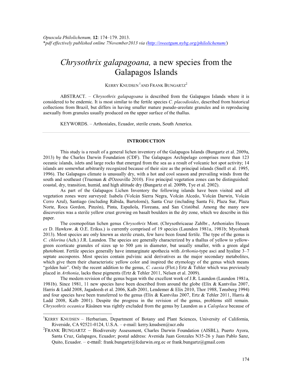 Chrysothrix Galapagoana, a New Species from the Galapagos Islands