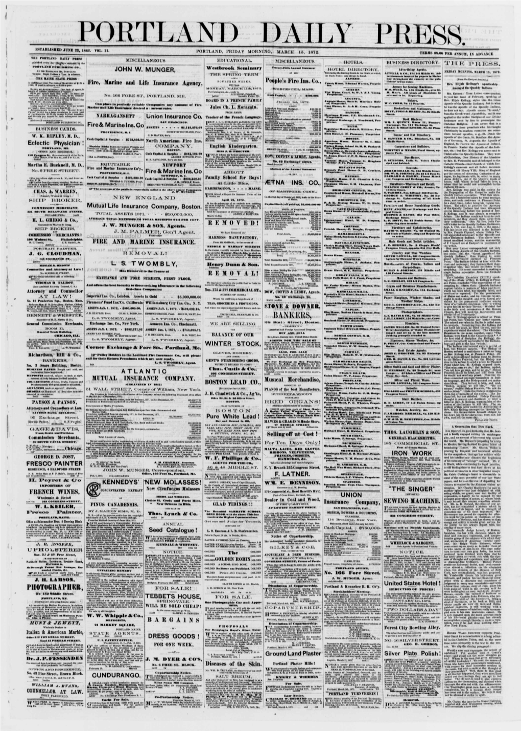 Portland Daily Press: March 15,1872