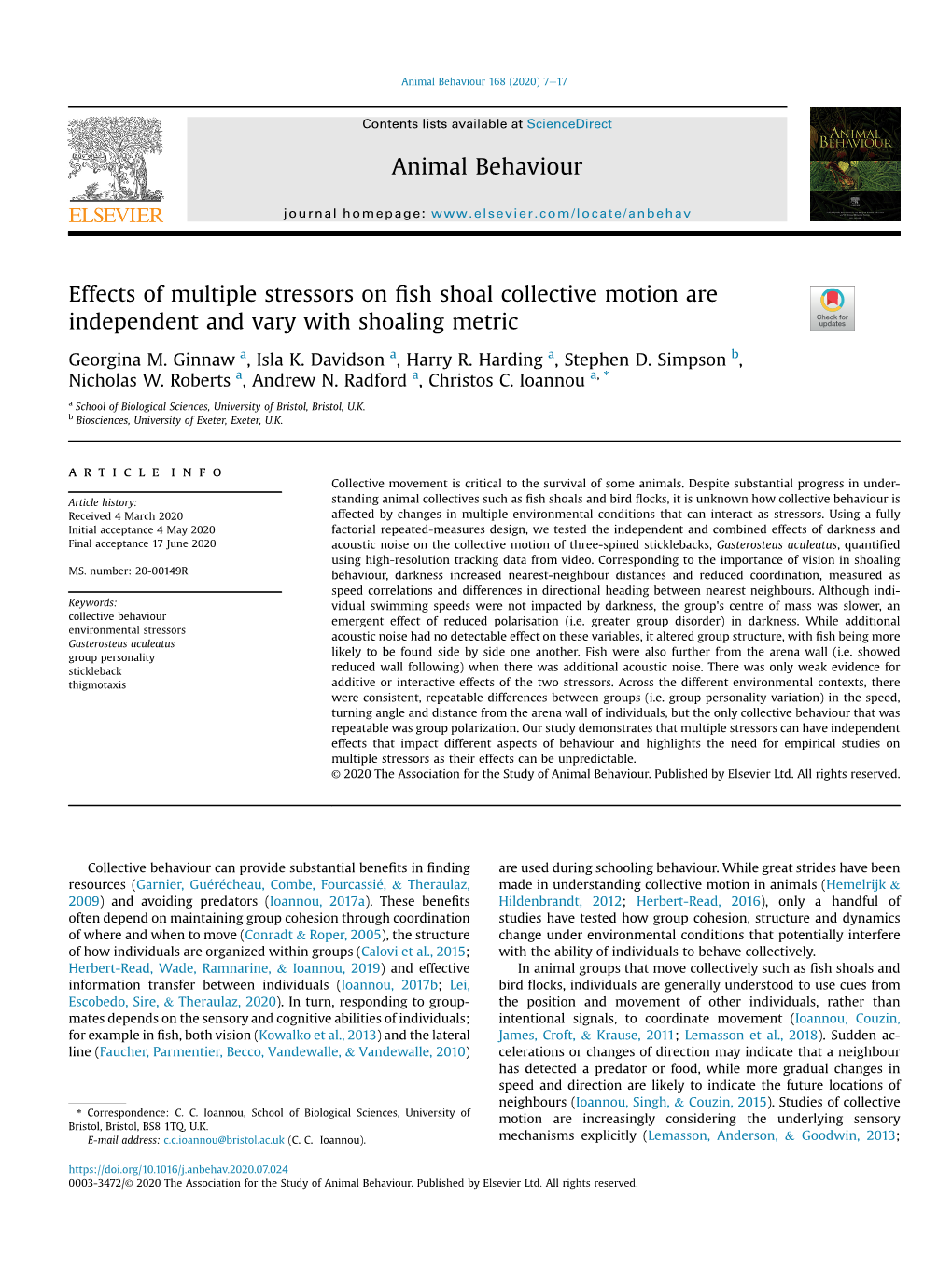 Effects of Multiple Stressors on Fish Shoal Collective Motion Are