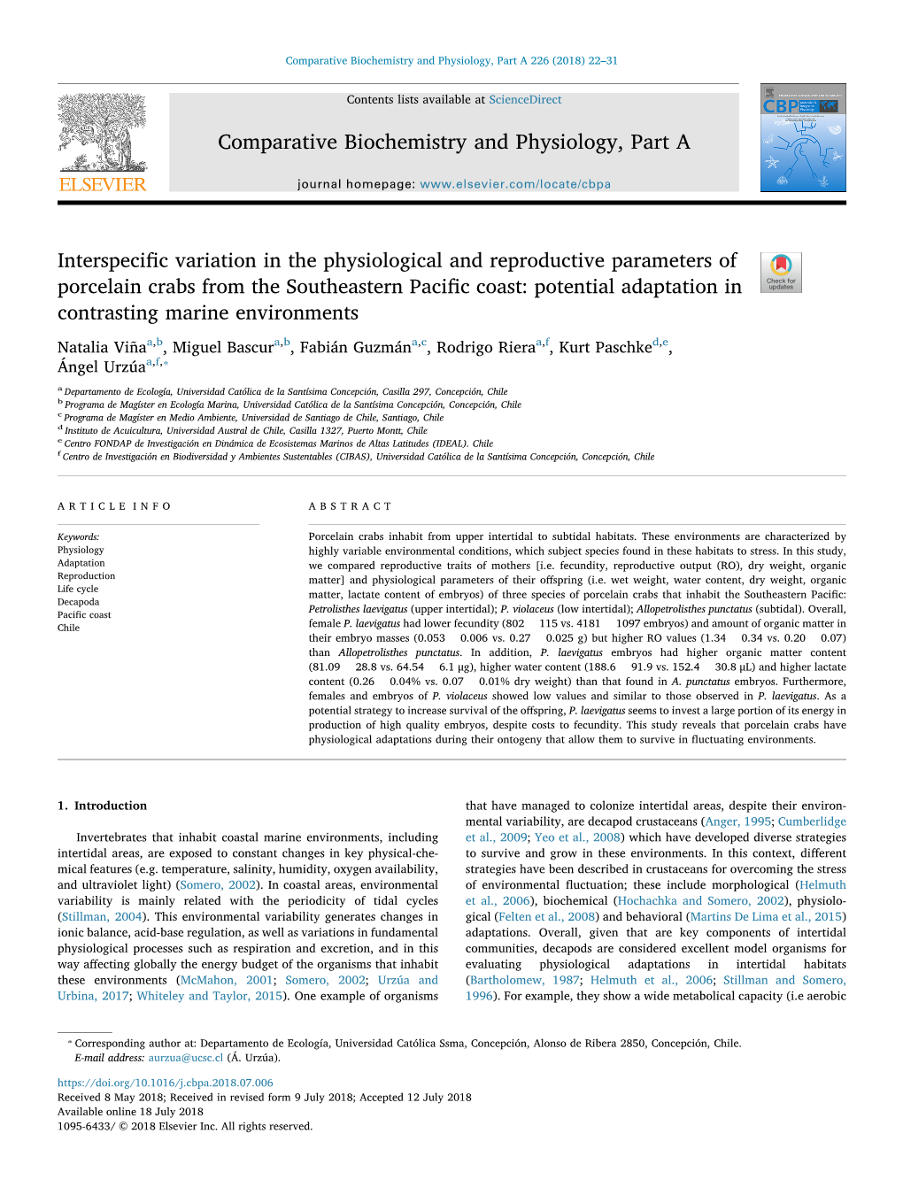 Interspecific Variation in the Physiological and Reproductive