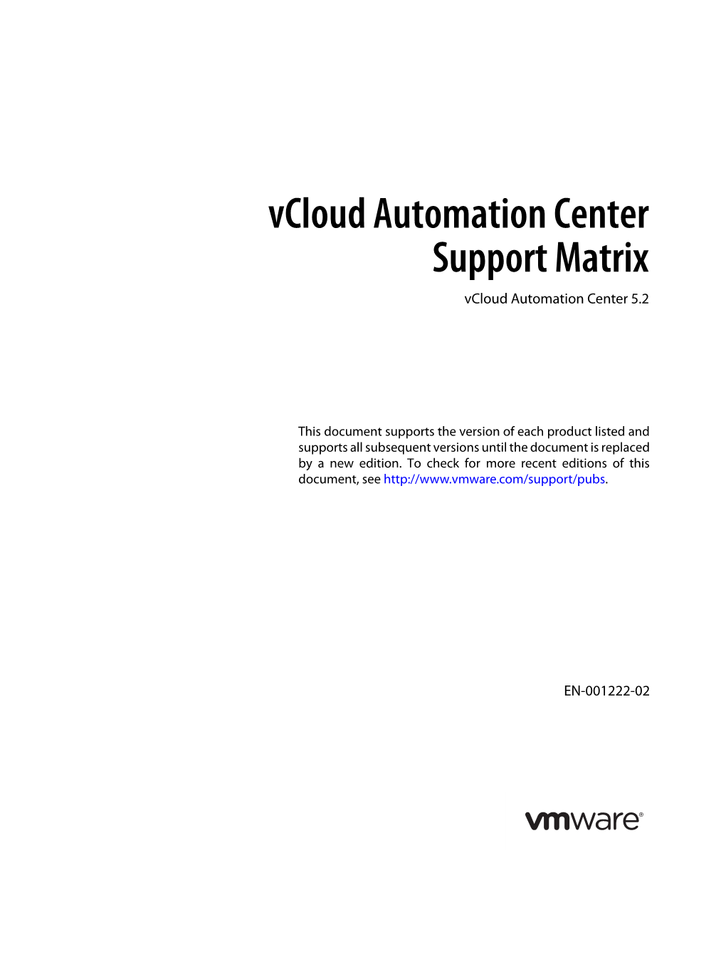 Vcloud Automation Center 5.2 Support Matrix