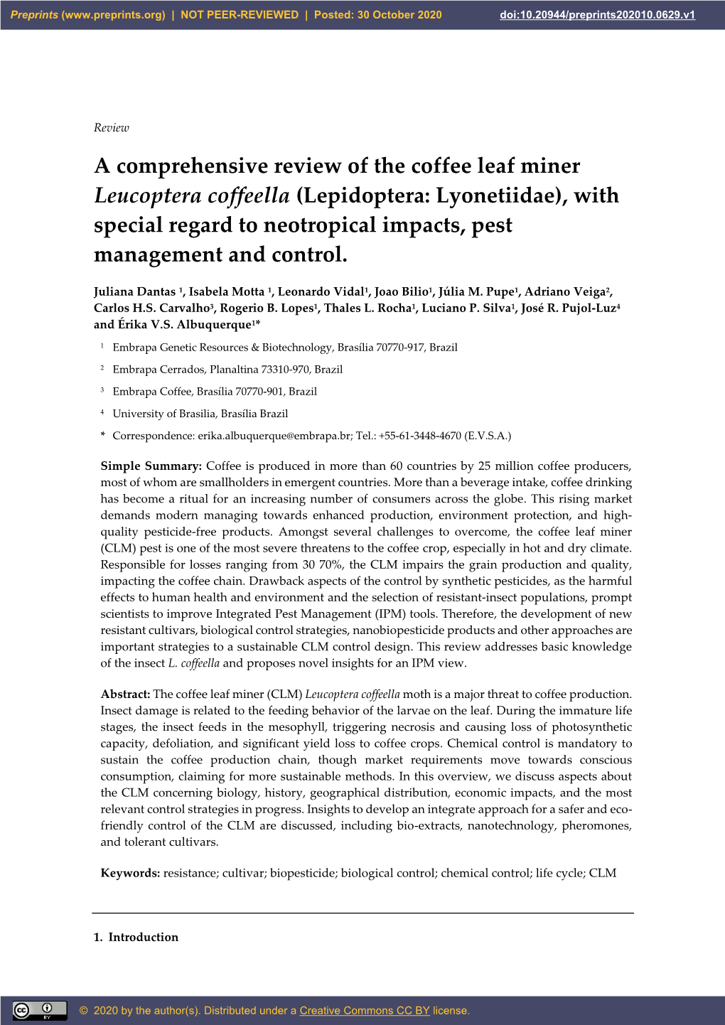 A Comprehensive Review of the Coffee Leaf Miner Leucoptera Coffeella