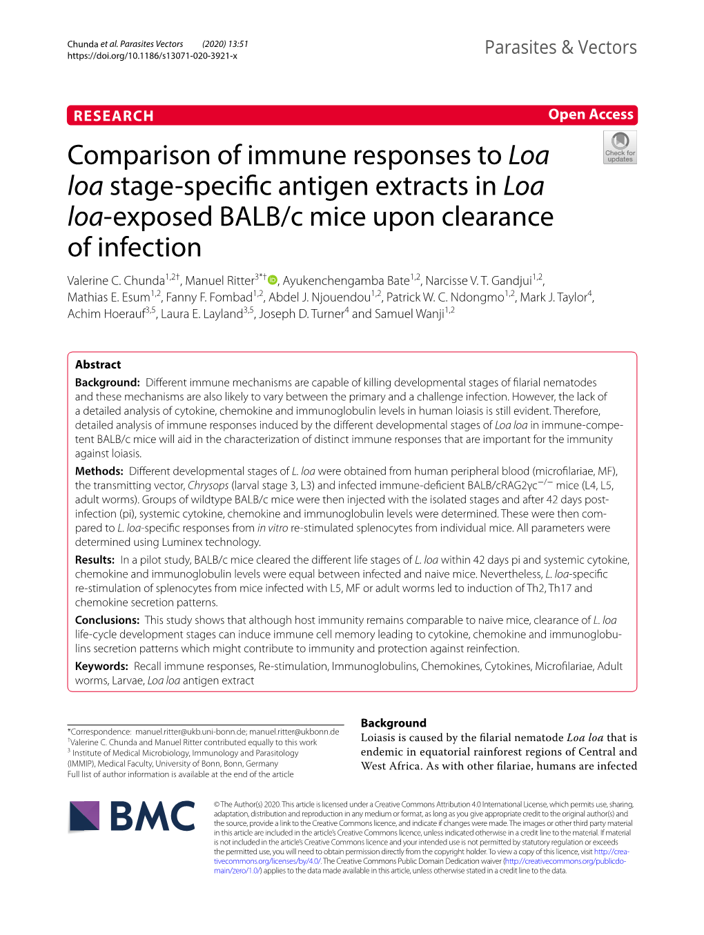 Comparison of Immune Responses to Loa Loa Stage-Specific Antigen