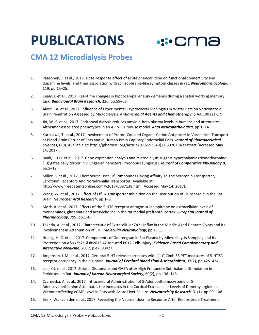 PUBLICATIONS CMA 12 Microdialysis Probes