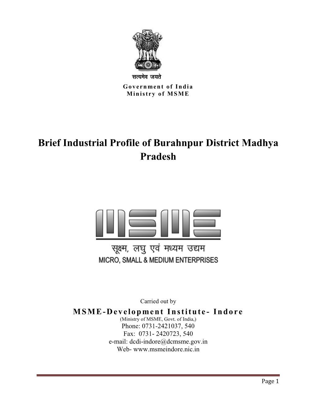 Brief Industrial Profile of Burahnpur District Madhya Pradesh