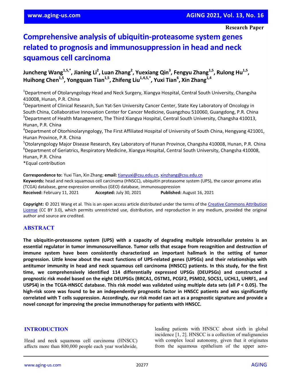 Comprehensive Analysis of Ubiquitin-Proteasome System Genes Related to Prognosis and Immunosuppression in Head and Neck Squamous Cell Carcinoma