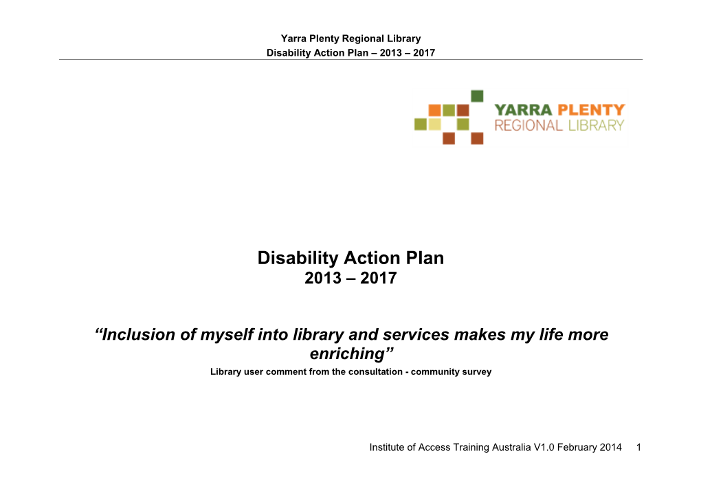 Disability Action Plan – 2013 – 2017