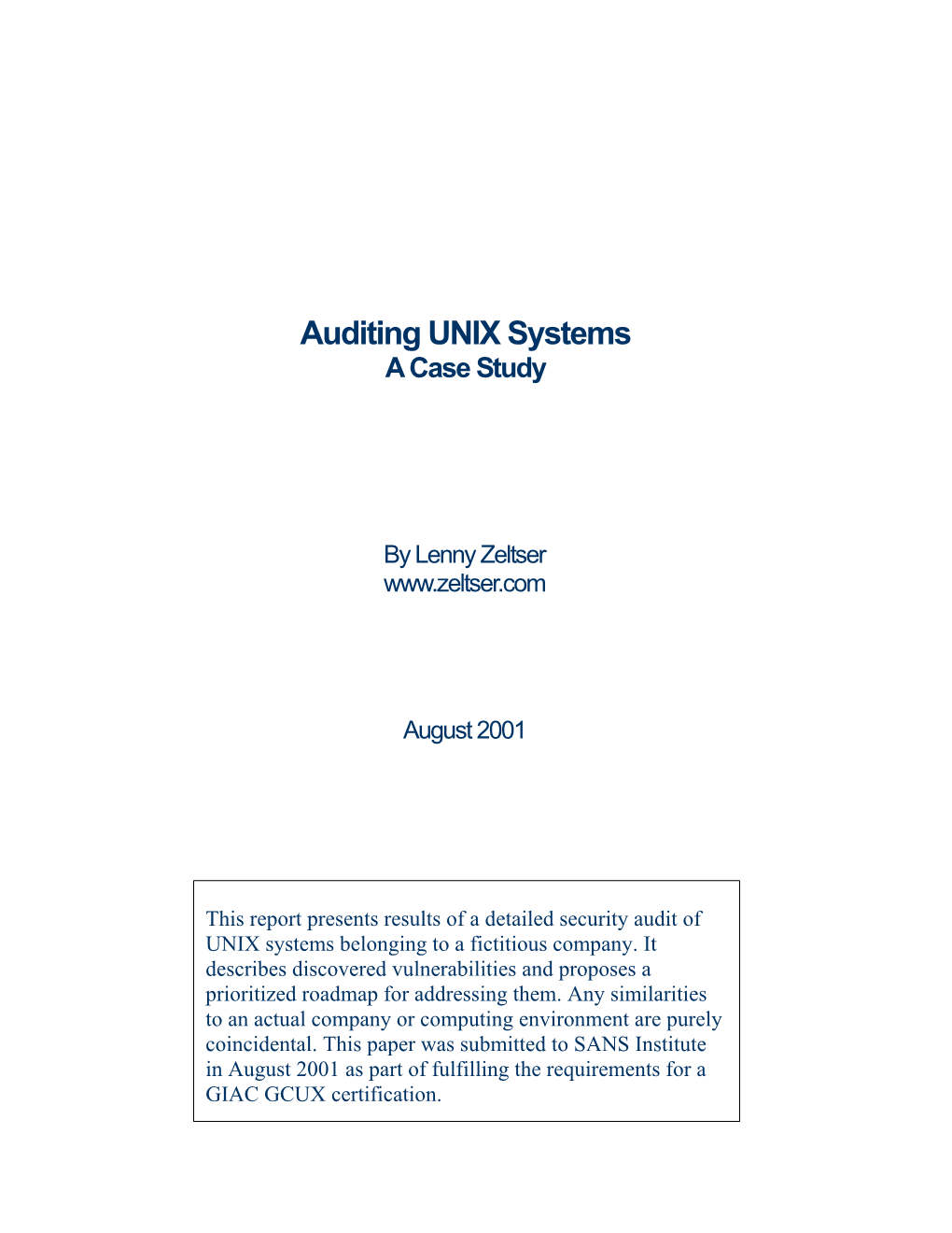 UNIX Security Audit: a Case Study