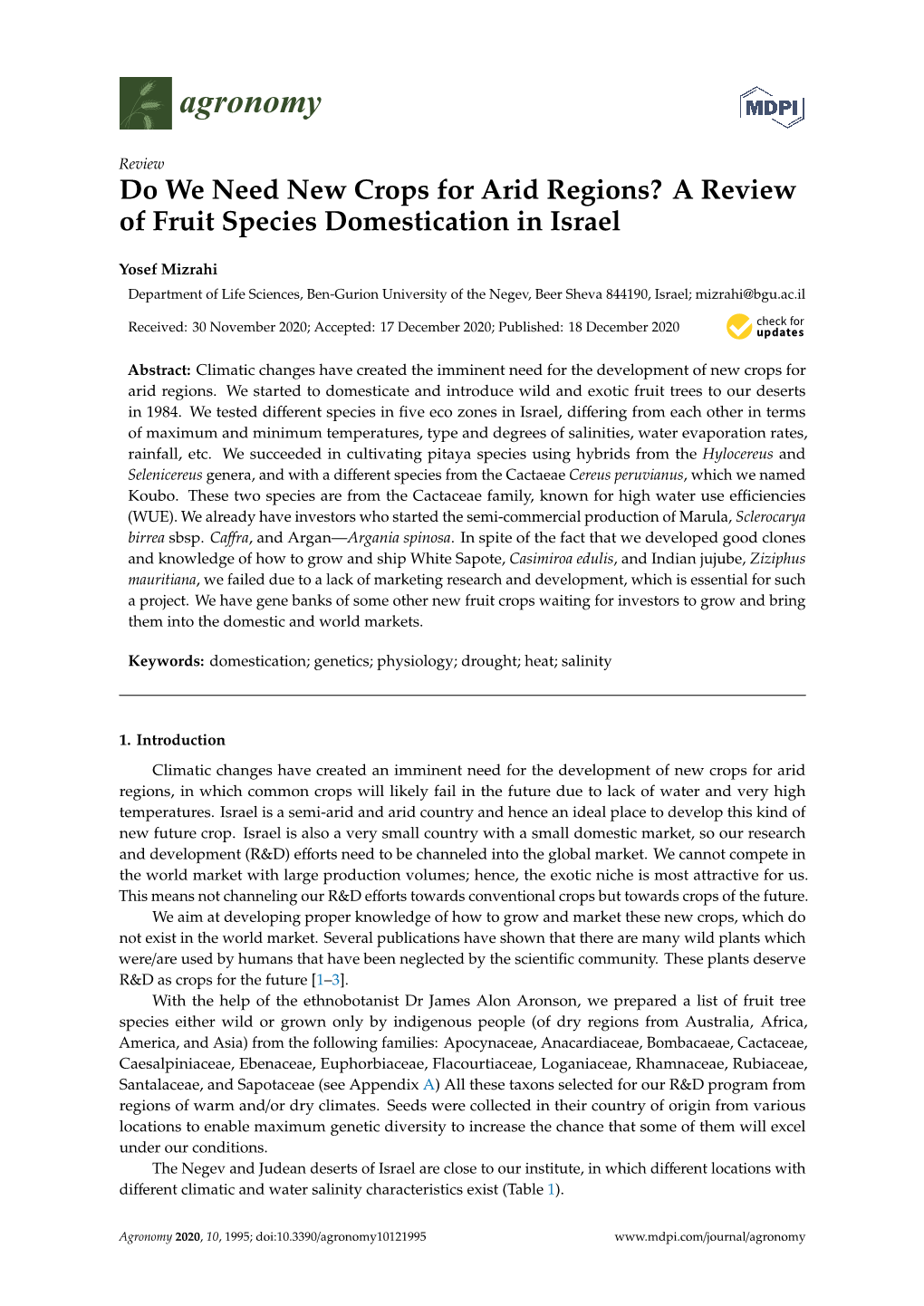 A Review of Fruit Species Domestication in Israel
