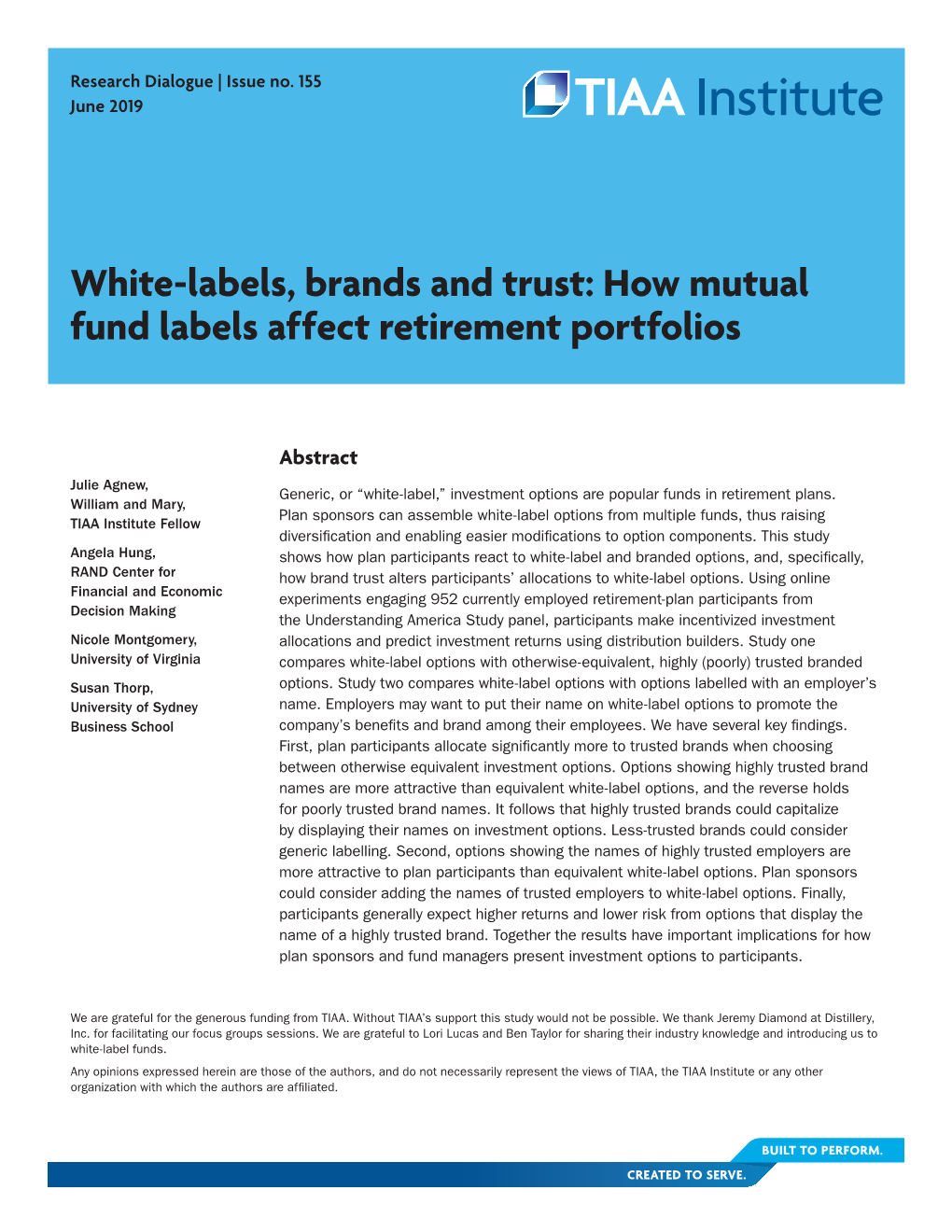 White-Labels, Brands and Trust: How Mutual Fund Labels Affect Retirement Portfolios