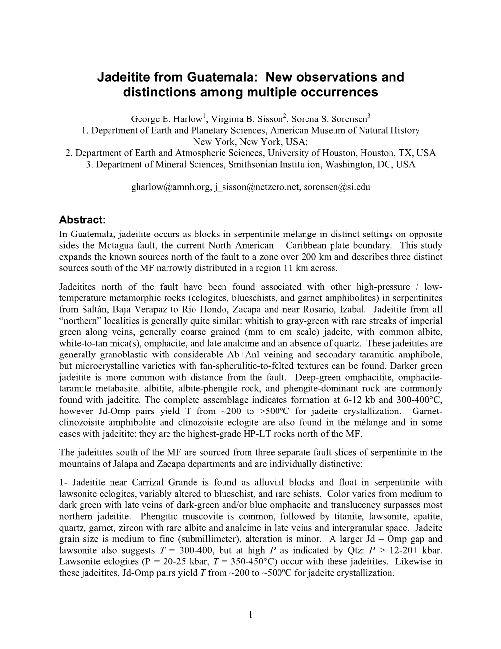 Jadeitite from Guatemala: New Observations and Distinctions Among Multiple Occurrences