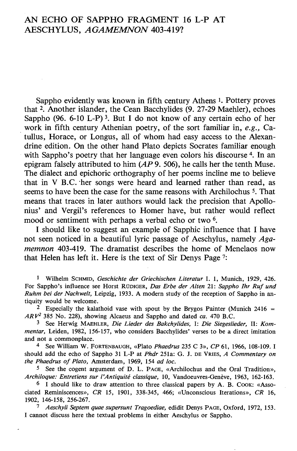 An Echo of Sappho Fragment 16 L-P at Aeschylus, Agamemnon 403-419?