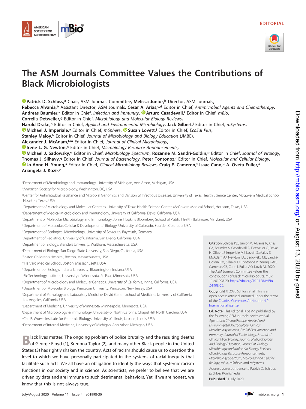 The ASM Journals Committee Values the Contributions of Black Microbiologists