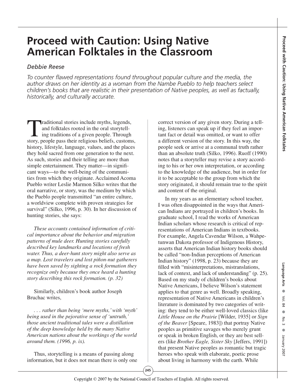 Proceed with Caution: Using Native American Folktales in the Classroom