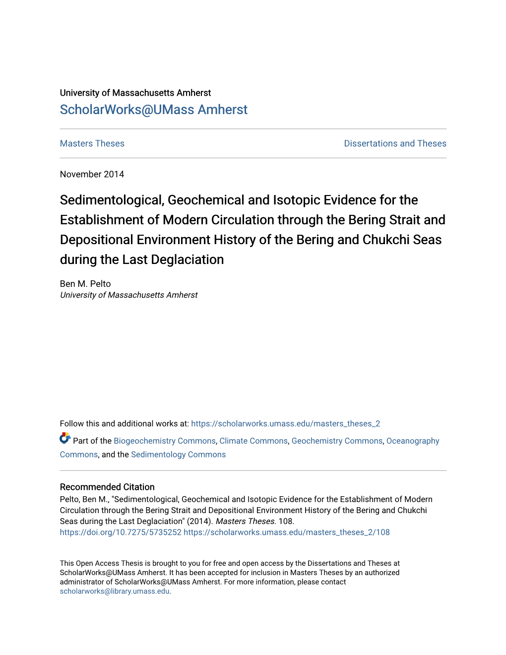 Sedimentological, Geochemical and Isotopic Evidence for the Establishment of Modern Circulation Through the Bering Strait and De