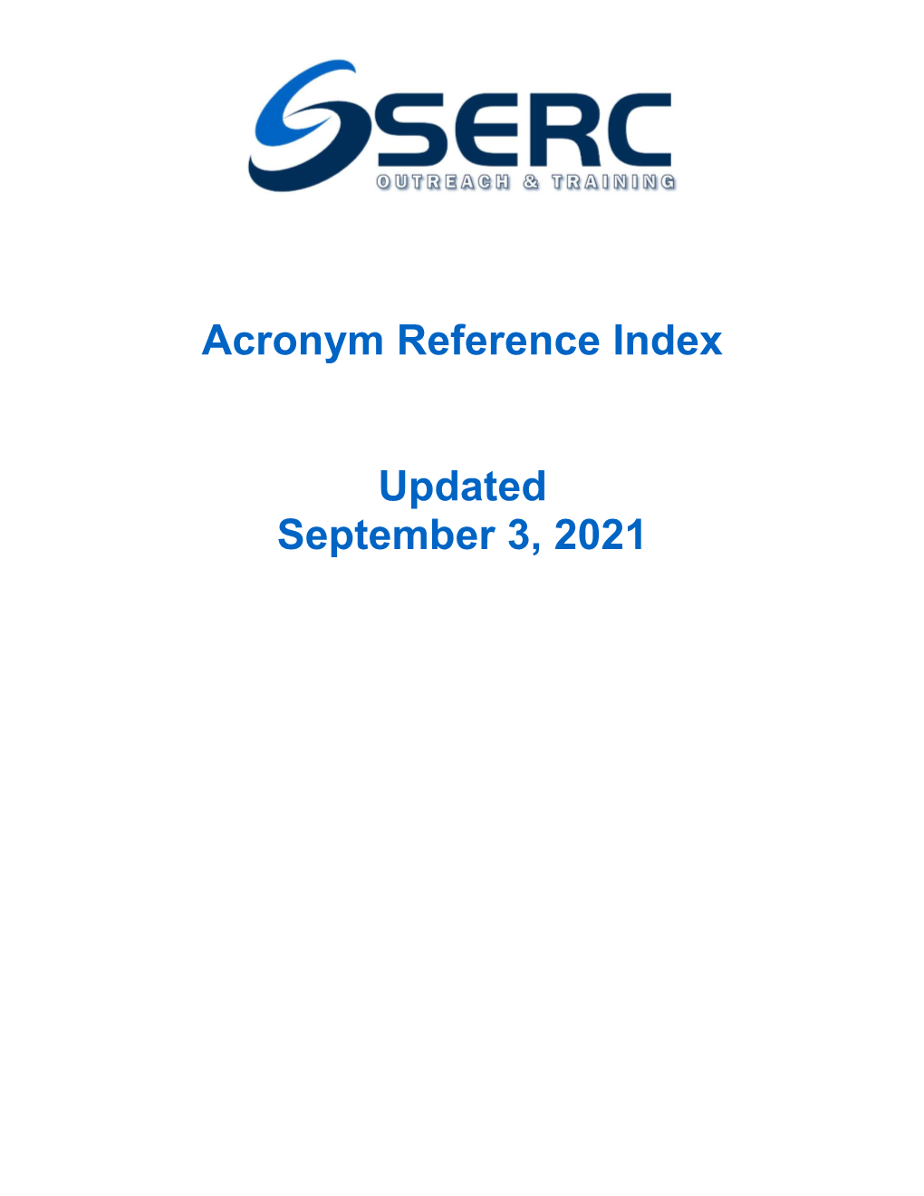Acronym Reference Index Updated November 20, 2020