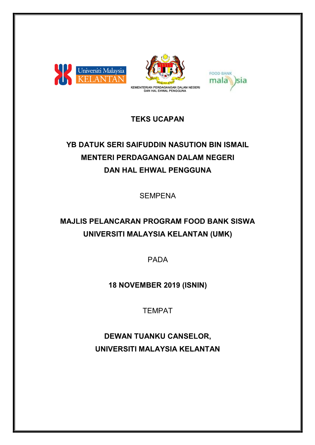 18112019 MAJLIS PELANCARAN FOOD BANK SISWA UMK.Pdf