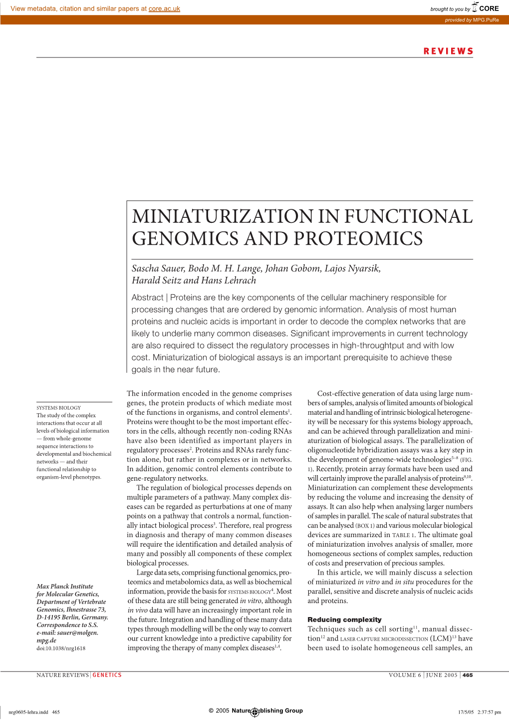 Miniaturization in Functional Genomics and Proteomics