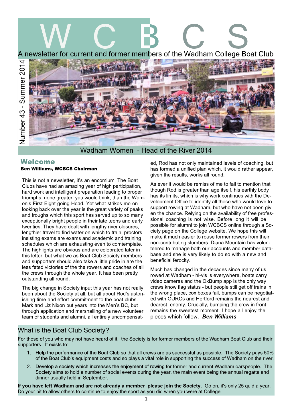 WCBCS Newsletter No 43 Summer 2014
