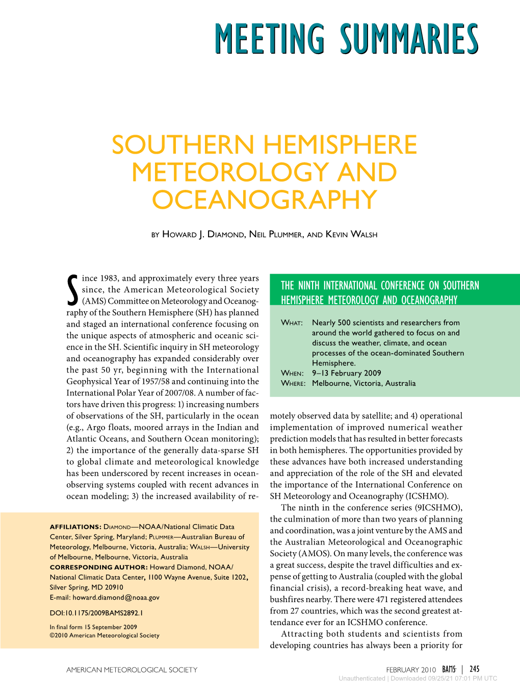 Southern Hemisphere Meteorology and Oceanography