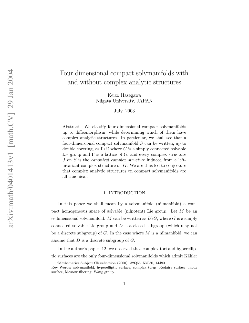 Four-Dimensional Compact Solvmanifolds with And