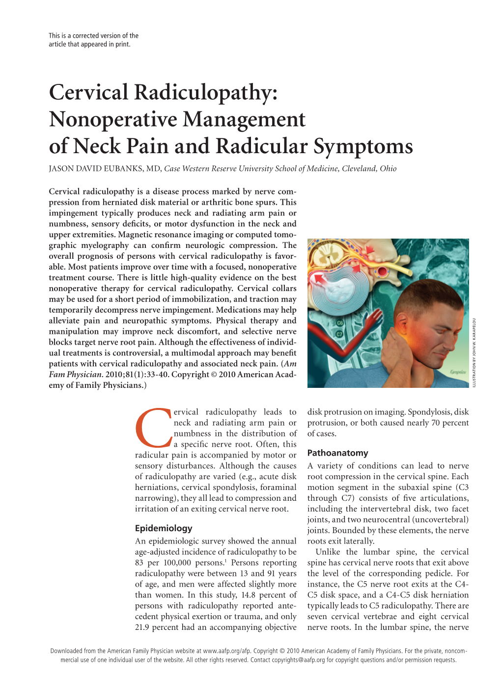 Cervical Radiculopathy: Nonoperative Management of Neck Pain And