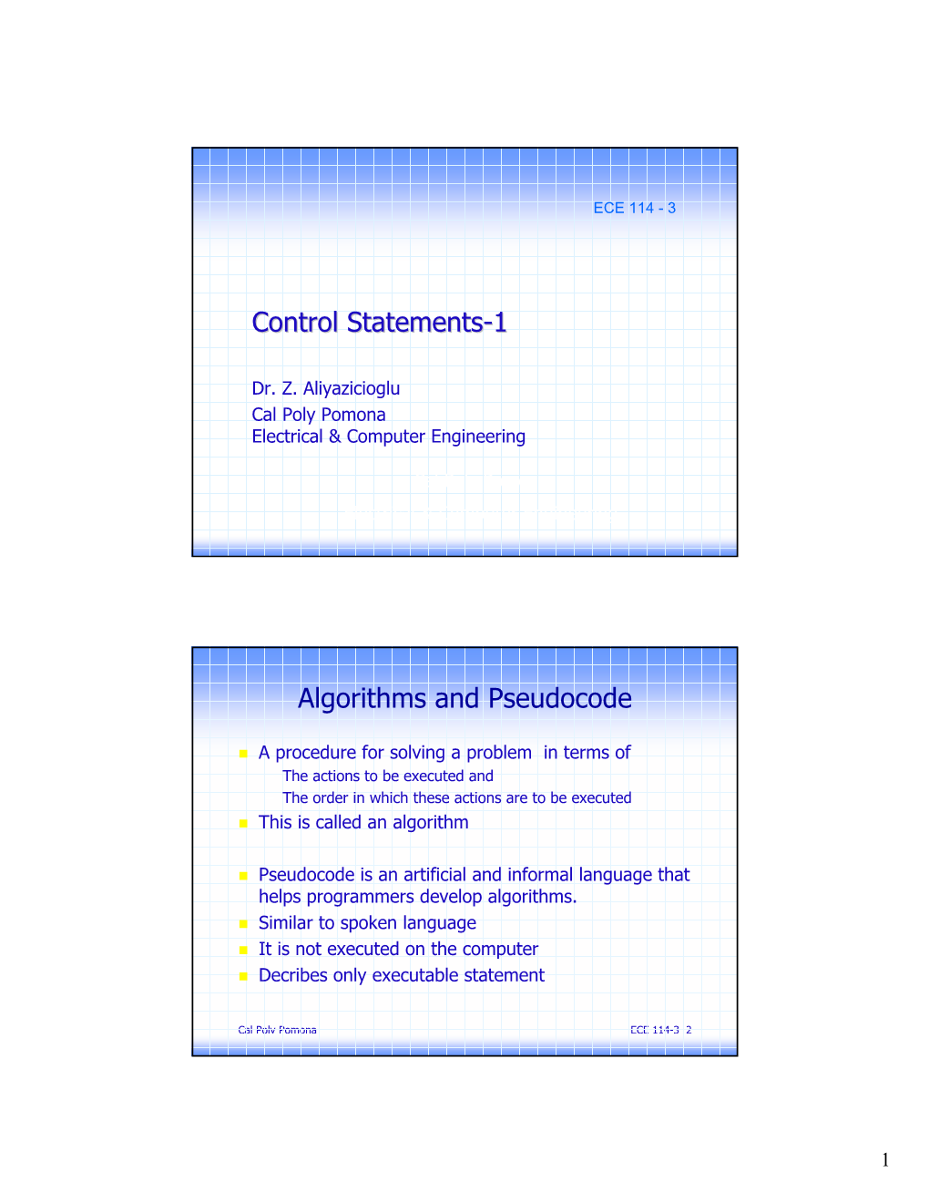 Control Statements-1 Algorithms and Pseudocode