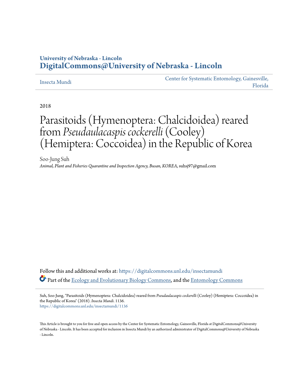 (Hymenoptera: Chalcidoidea) Reared from Pseudaulacaspis Cockerelli