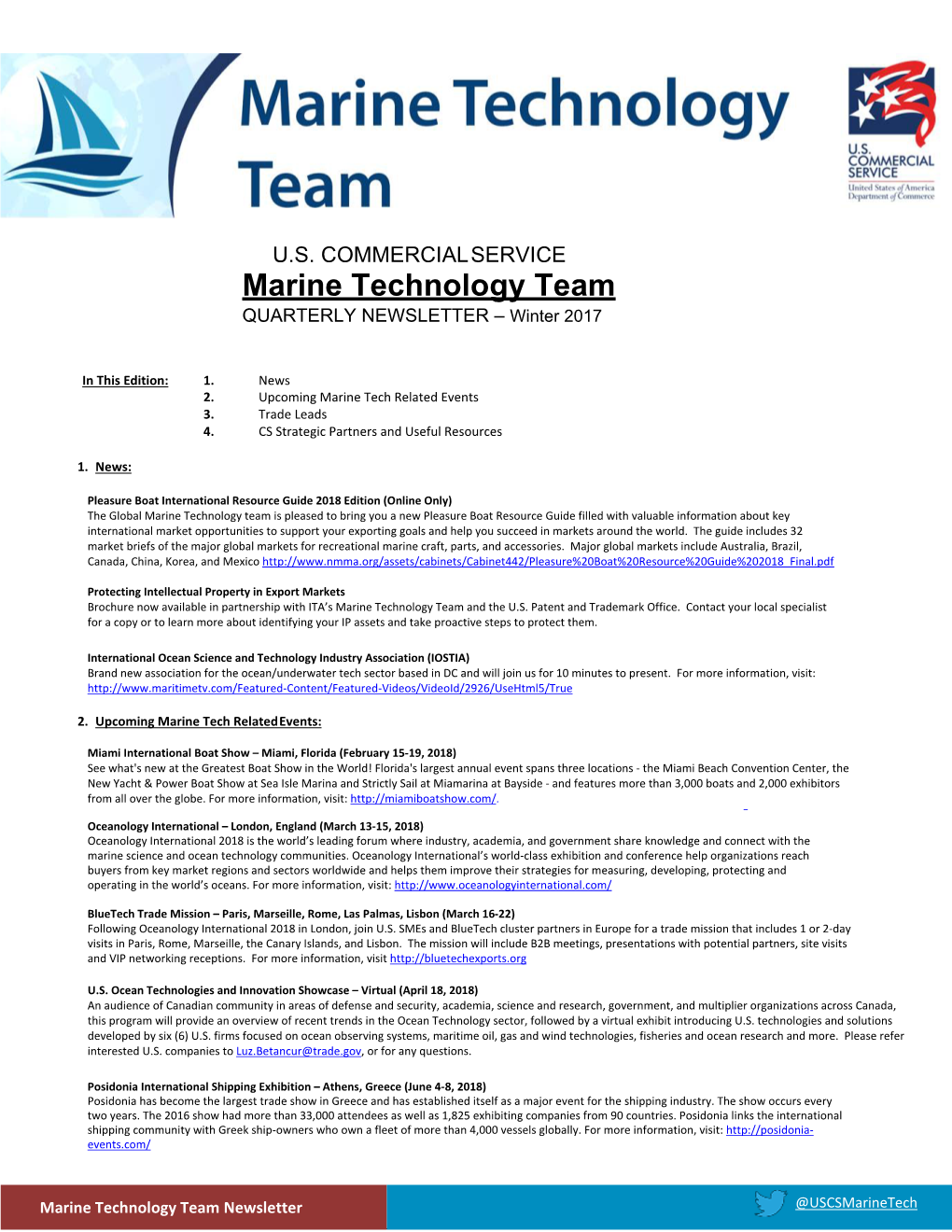 Marine Technology Team QUARTERLY NEWSLETTER – Winter 2017