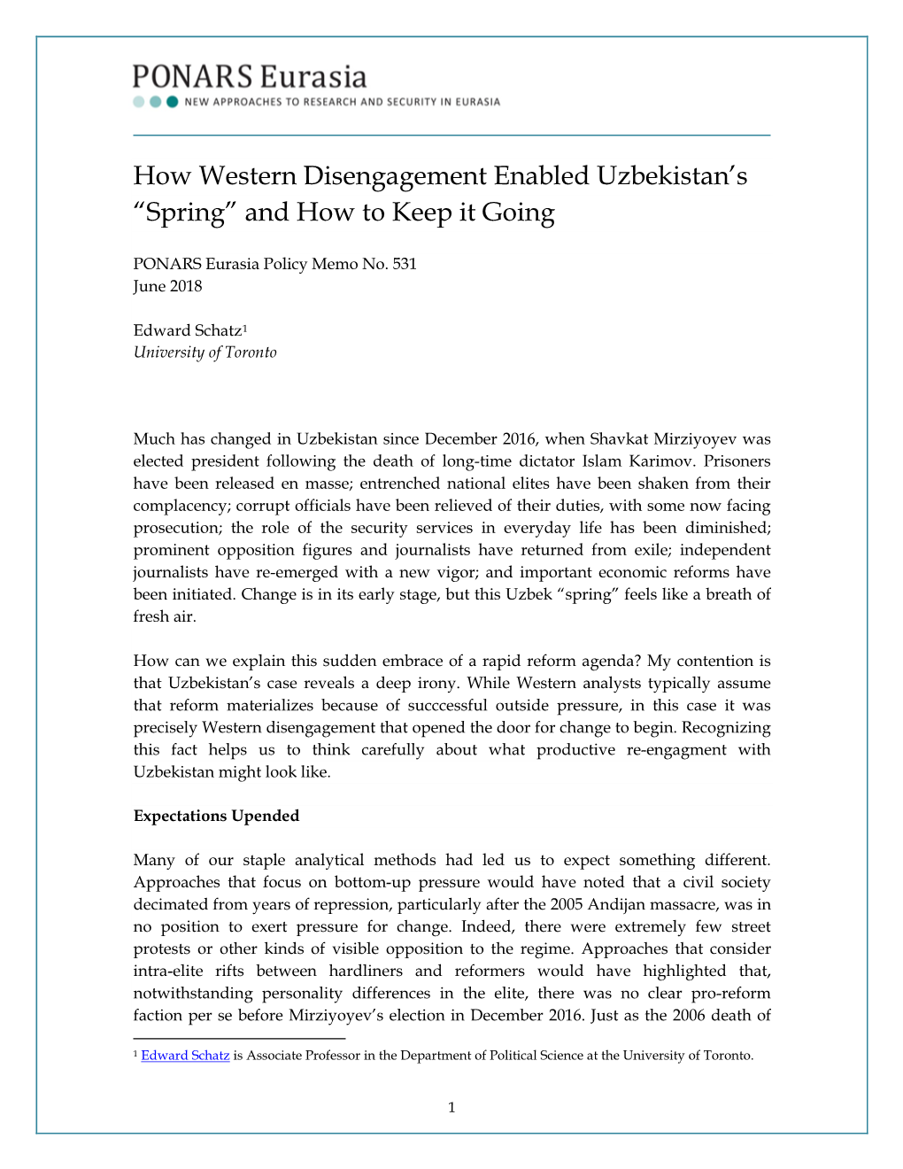 How Western Disengagement Enabled Uzbekistan’S “Spring” and How to Keep It Going