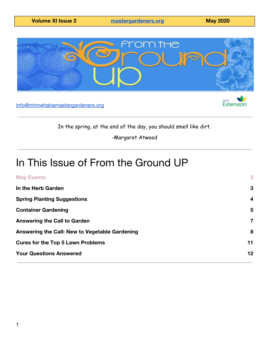 In This Issue of from the Ground UP