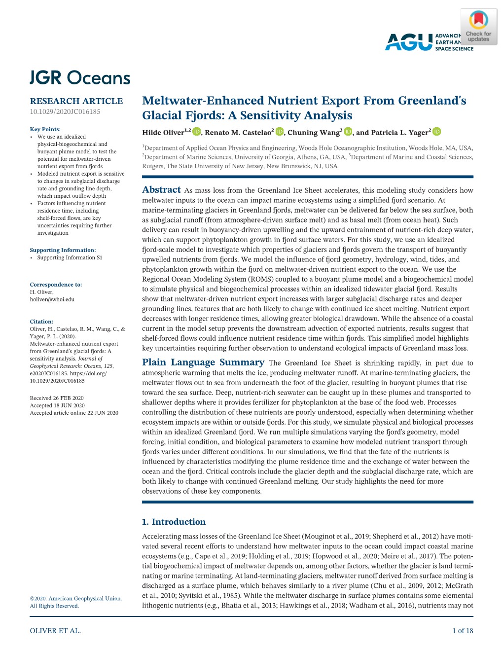 Meltwater‐Enhanced Nutrient Export from Greenland's Glacial Fjords: A