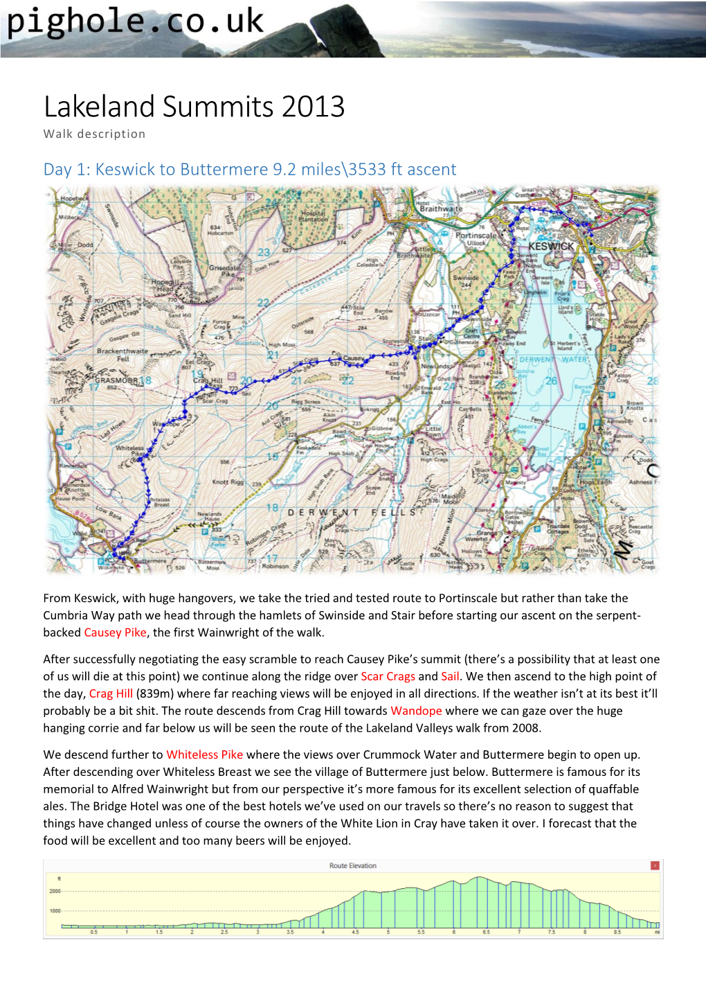 Lakeland Summits 2013 Walk Description