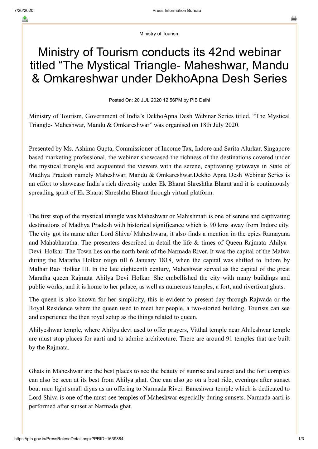 The Mystical Triangle- Maheshwar, Mandu & Omkareshwar Under