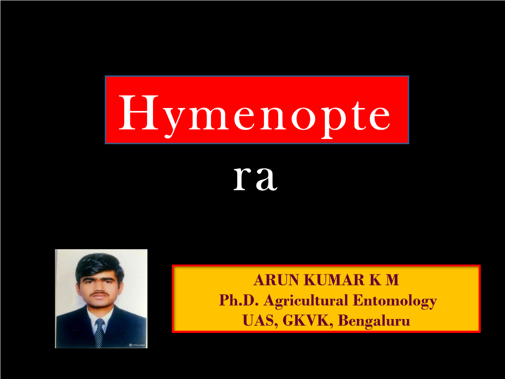 ARUN KUMAR K M Ph.D. Agricultural Entomology UAS, GKVK, Bengaluru